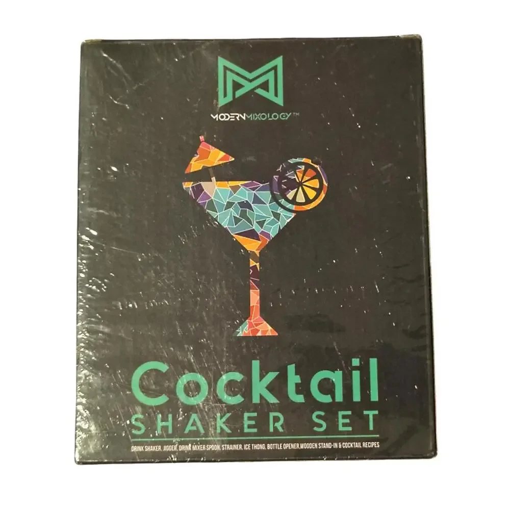 Modern Mixology Complete Cocktail Shaker Set‎ with Wooden Stand Bar Accessories